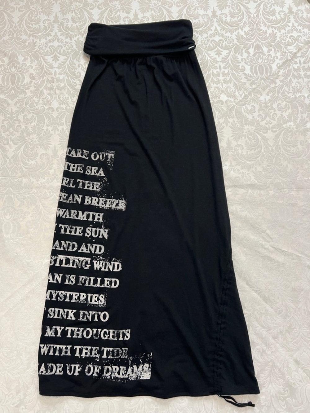Black Maxi Skirt/Dress/Swimsuit Coverup with Text Graphic -Sz M